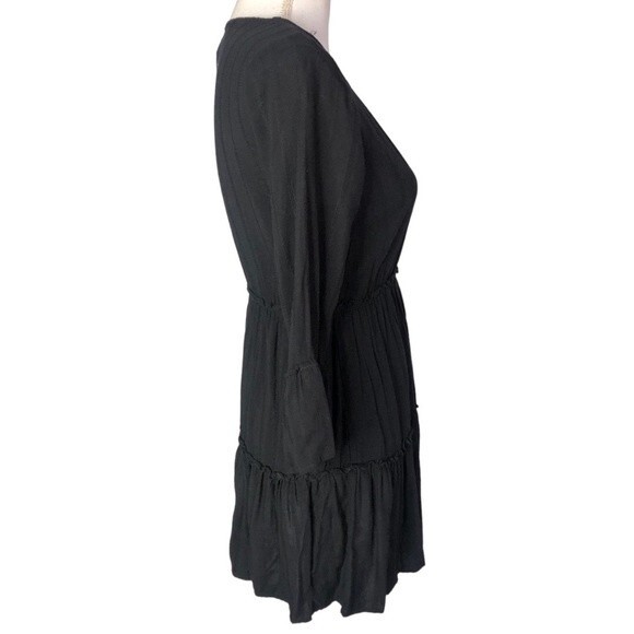 Sky & Sparrow Black Striped Tiered Ruffled 3/4 Sleeve Mini Dress - Picture 2 of 4